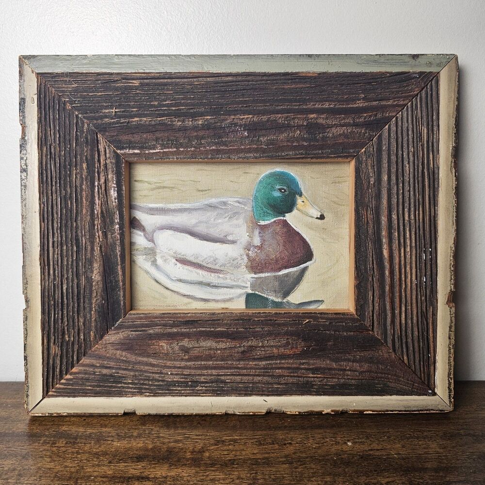 Rustic Mallard Duck Original Oil Painting, Lodge Cabin Hunting Decor 10x12"